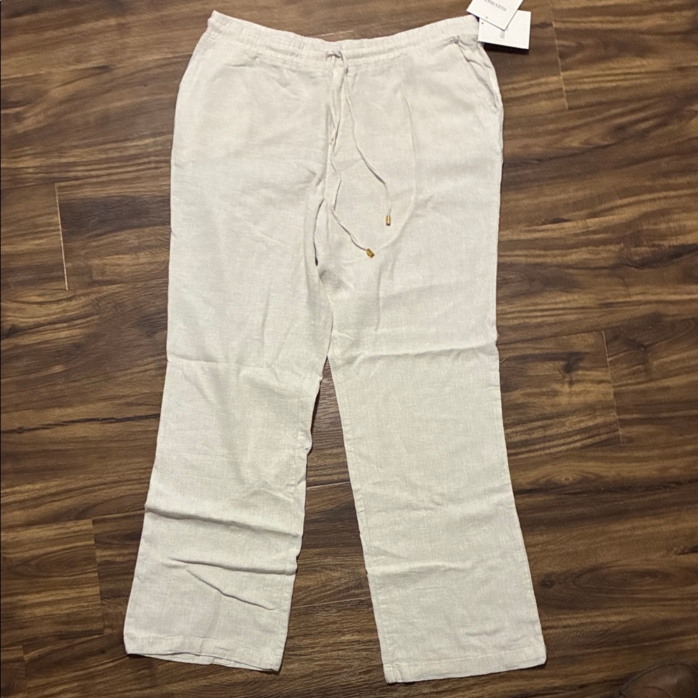 Ellen Tracy Light Cream/Beige Linen Drawstring Pants